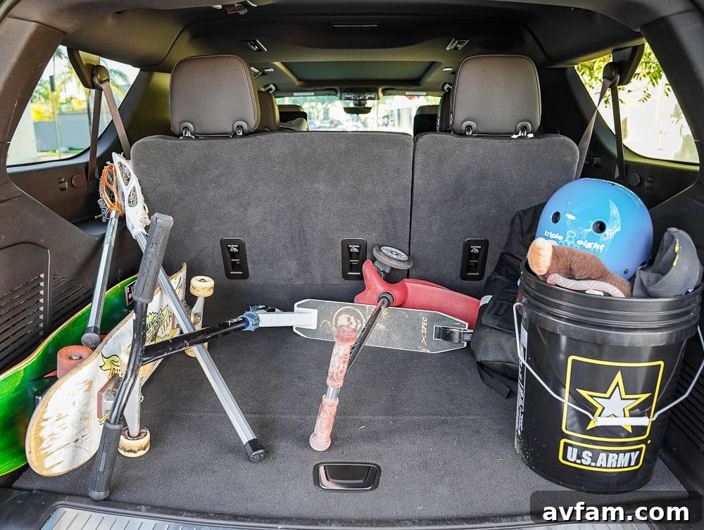 GMC Yukon XL Denali rear hatch open, revealing expansive cargo area