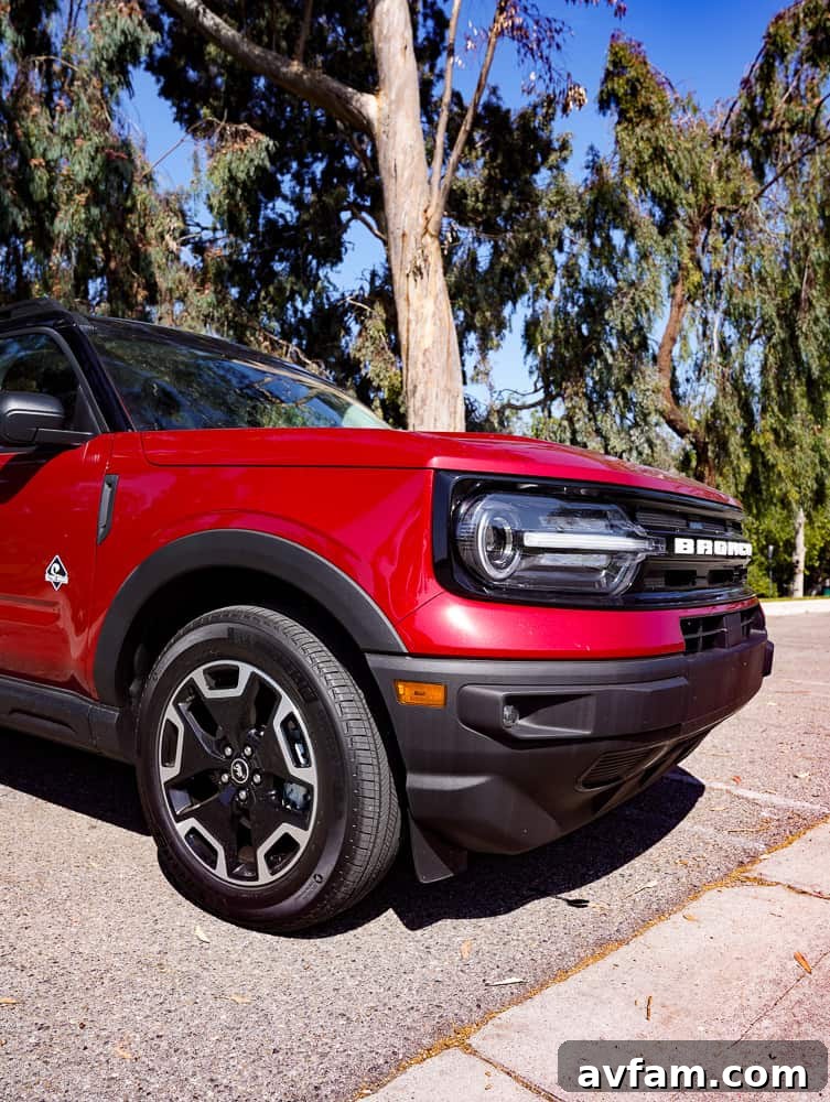 Side profile of the Ford Bronco Sport Outer Banks, highlighting its distinctive design and wheels.