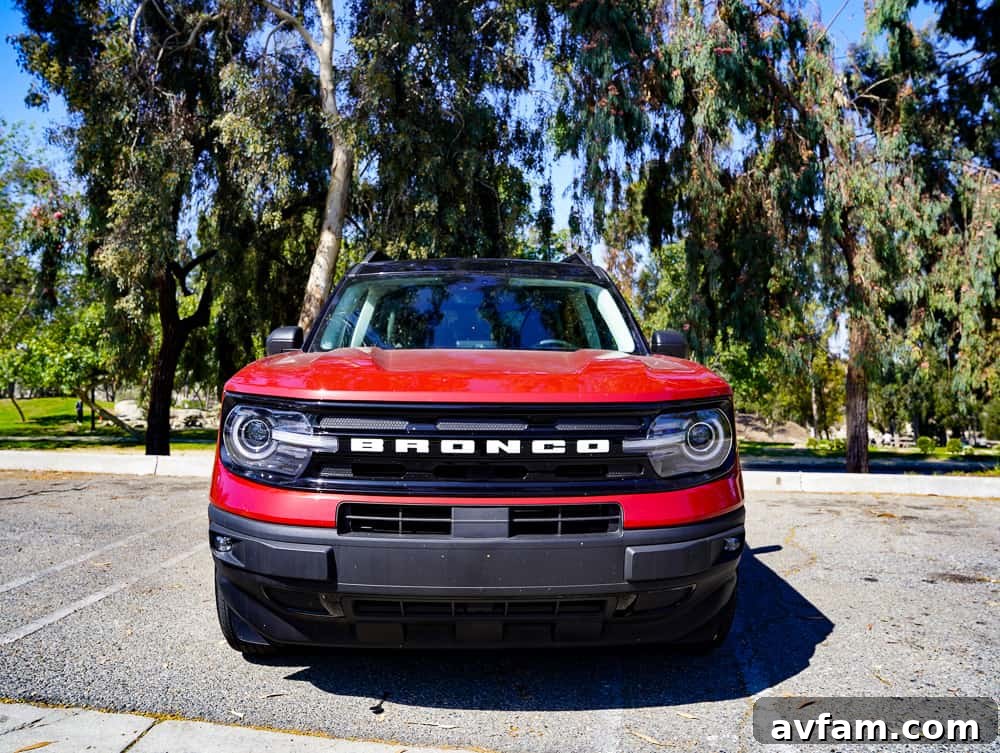The Bronco Sport from a low angle, highlighting its ground clearance and underbody.