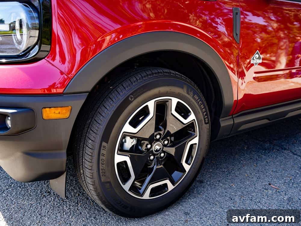 Ford Bronco Sport in a natural setting, showcasing its rugged stance.