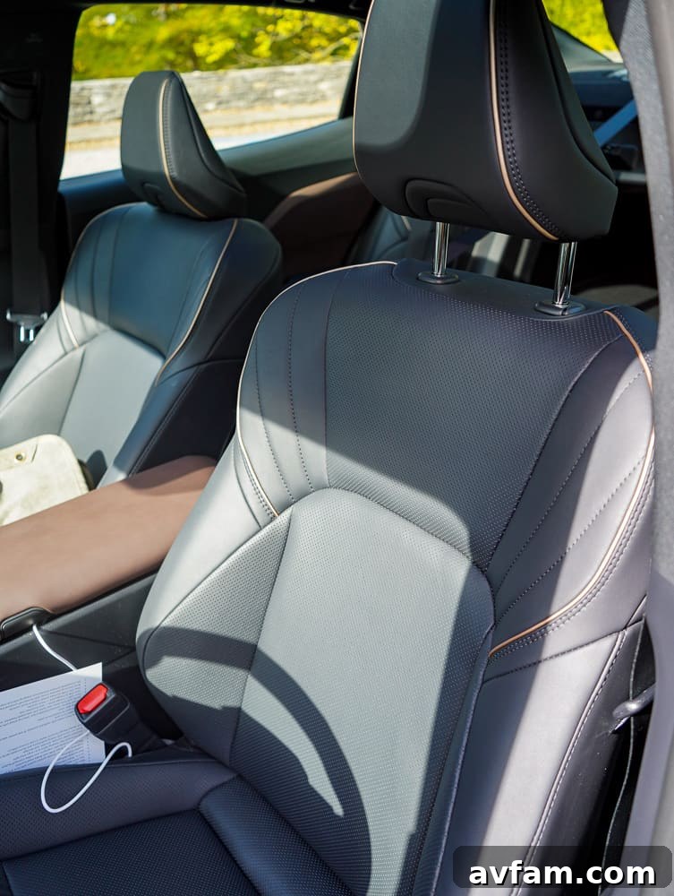 Toyota Crown Interior Seating Interior shot of the 2023 Toyota Crown, focusing on the comfortable and elevated driver's seat.