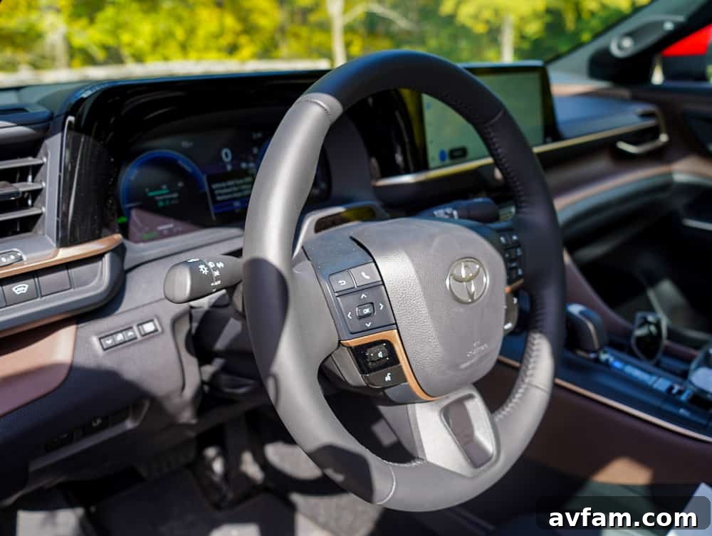 Toyota Crown Cabin Space Interior cabin view of the 2023 Toyota Crown, highlighting the spaciousness.