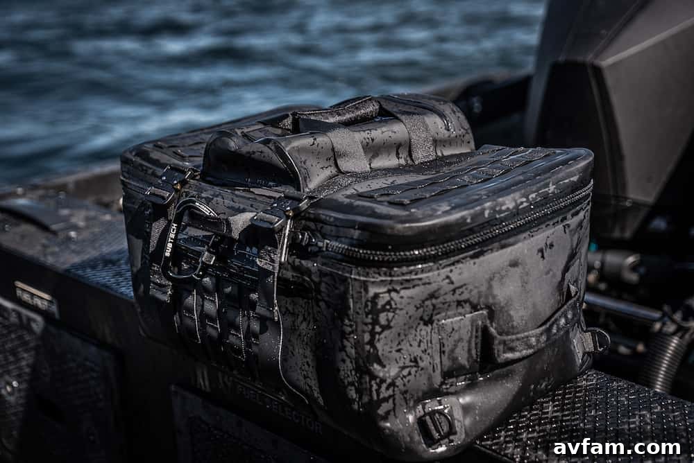 Secure on watercraft Subtech Pro Stealth 50L Drybag on a boat, securing gear.