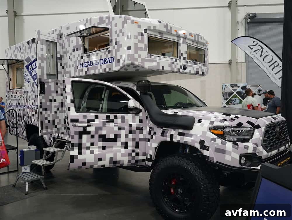 SEMA Overland Ready Overland-ready truck with roof rack and accessories at SEMA