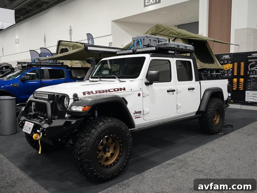 SEMA 2023 Truck Display Front view of a rugged off-road truck at SEMA