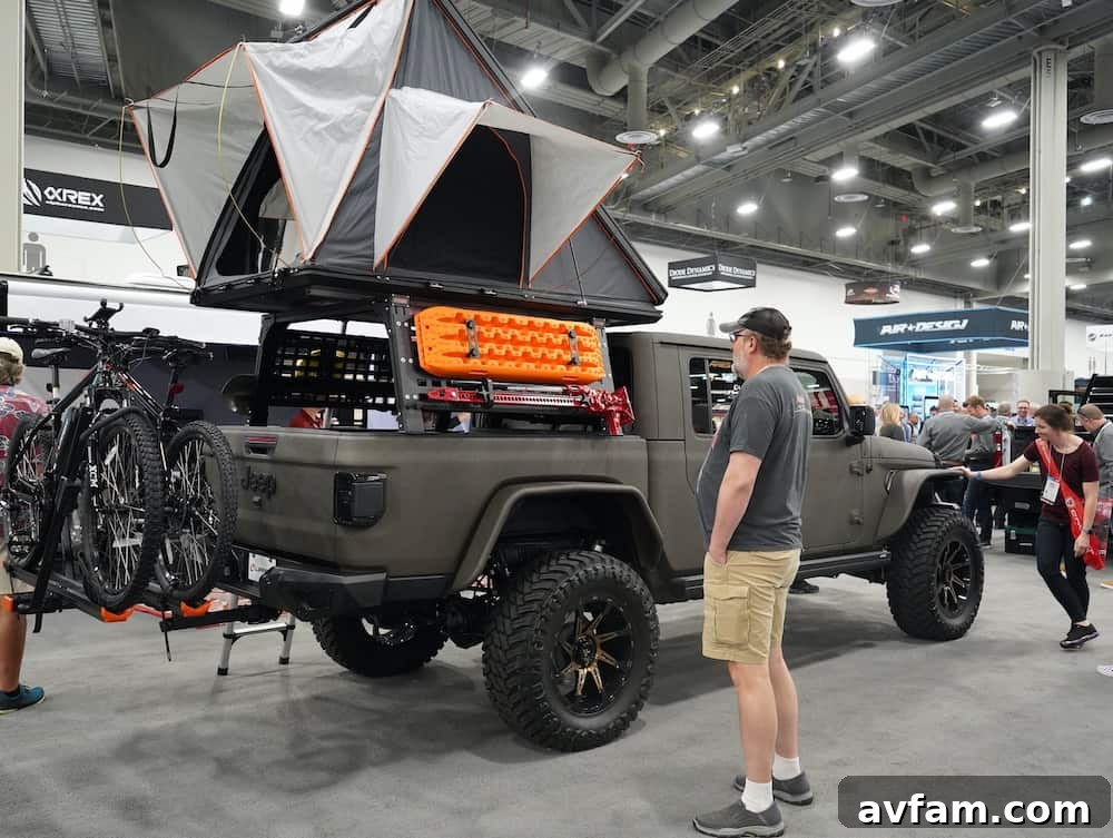 SEMA 2023 Truck Side View Side profile of a modified full-size truck at SEMA