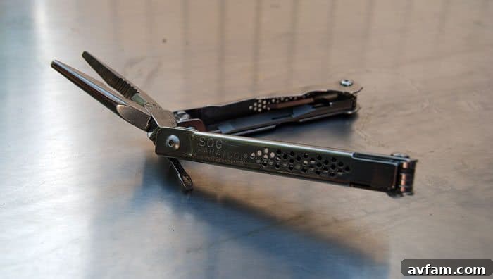 SOG Paratool multi-tool displaying its unique angled plier feature