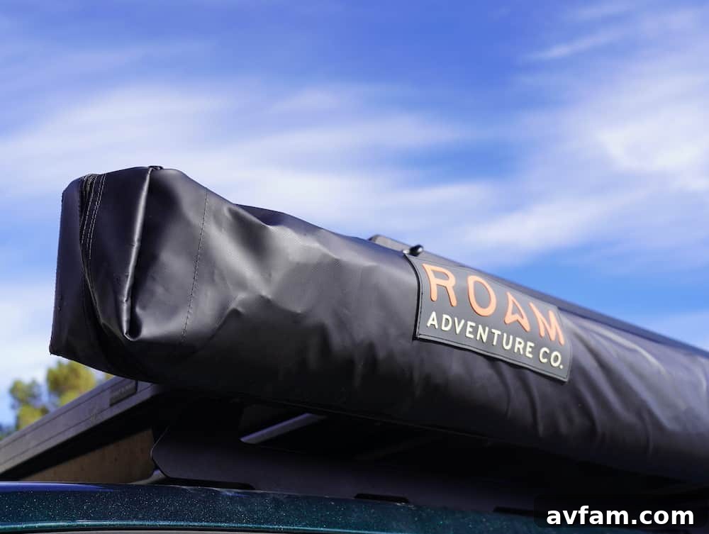 Interior view of the Roam ARC 270 awning, highlighting the ample shaded space