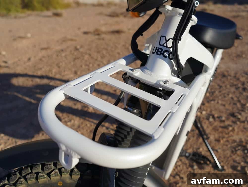 UBCO 2x2 electric bike with front and rear cargo decks installed