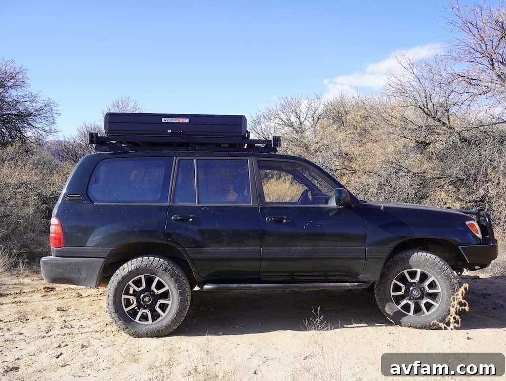 Condor Overland Design Roofnest Condor Overland mounted on a vehicle with open channels visible