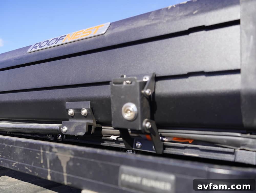 Condor Overland Mounted Roofnest Condor Overland securely mounted on a vehicle's roof rack