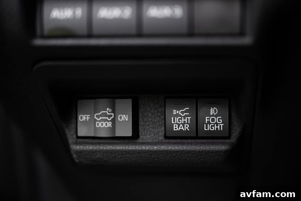 Close up of auxiliary switches in 2024 Toyota Tacoma Trailhunter