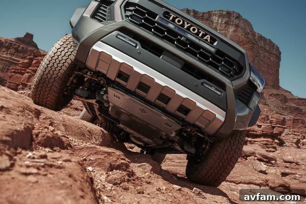 Close up of 2024 Toyota Tacoma Trailhunter tire and wheel