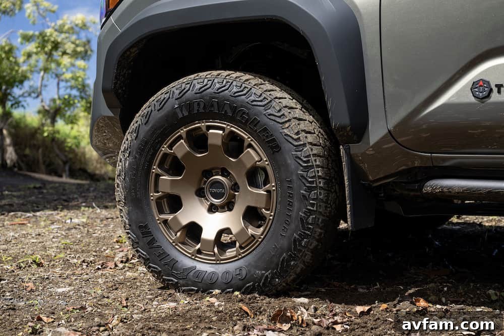 Another action shot of 2024 Toyota Tacoma Trailhunter on a rocky path