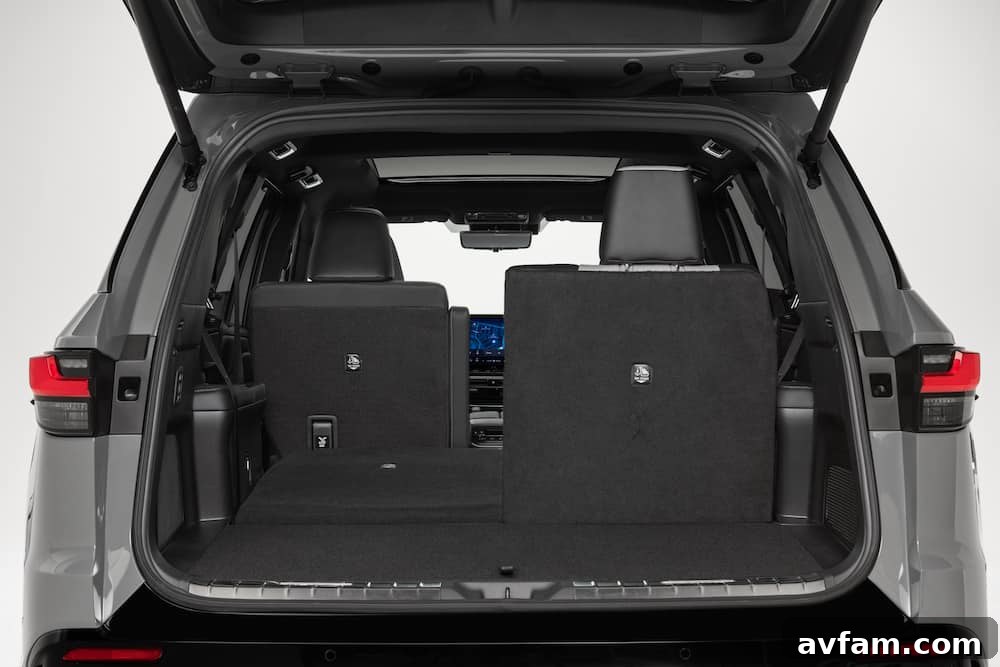View of the Lexus TX's infotainment screen and central console.