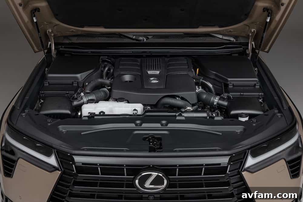 Front three-quarter view of the 2024 Lexus GX Overtrail in a dynamic pose, highlighting its rugged features