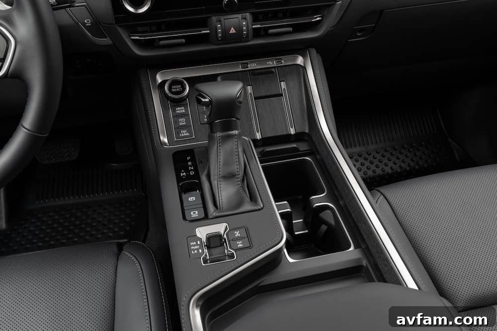 Panoramic interior view of the 2024 Lexus GX cabin, highlighting the spaciousness and luxury