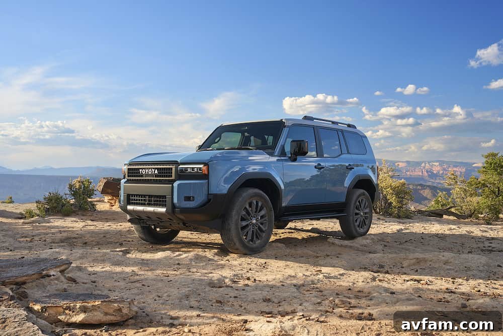 2024 Toyota Land Cruiser Front View Full front view of the 2024 Toyota Land Cruiser, showcasing its bold presence.