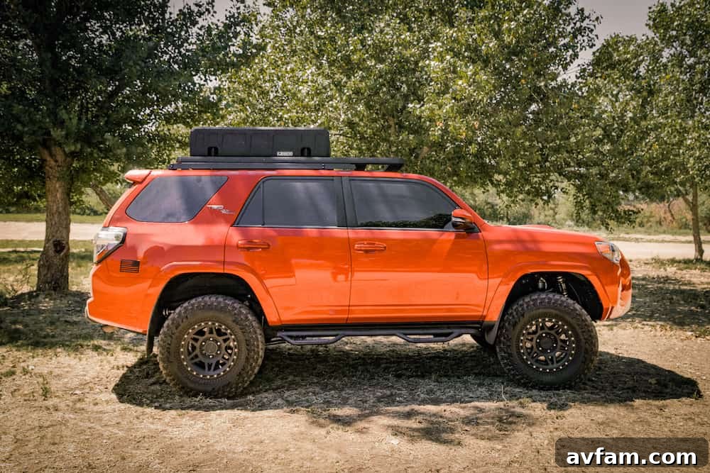 Overland Vehicle with Leitner Gear Front view of an overland truck equipped with the Leitner ACS ROOF and GearPOD ROOF, ready for adventure.