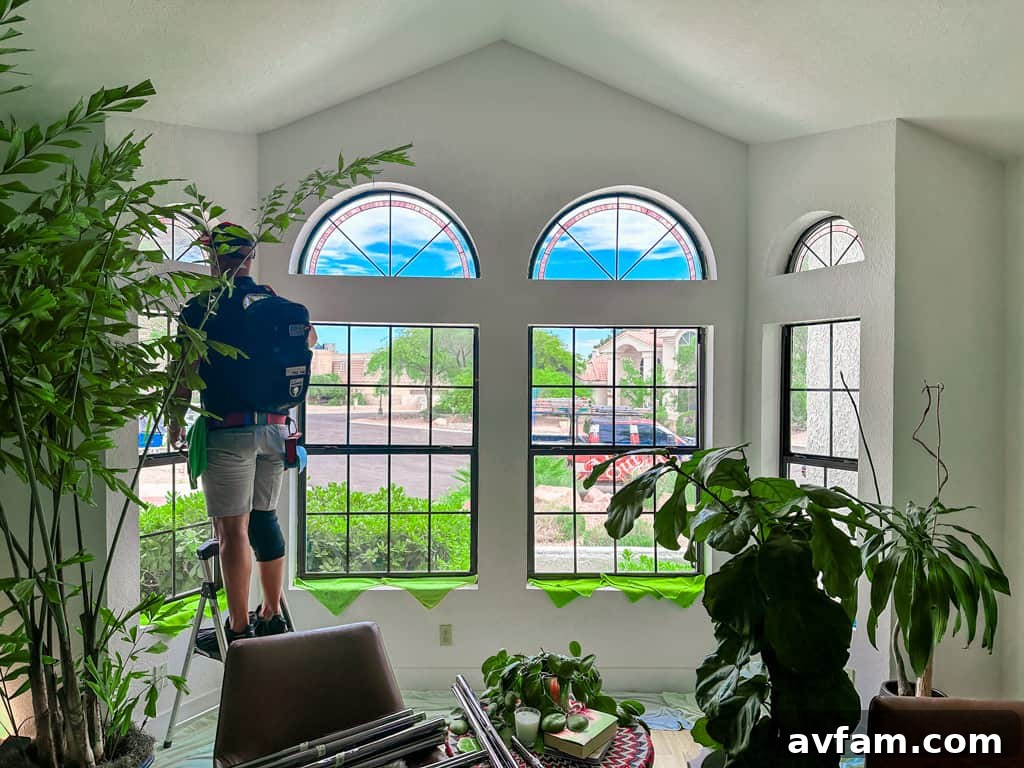 Exterior view of a home's windows with XPEL Clear View Plus 70 solar window film installed.