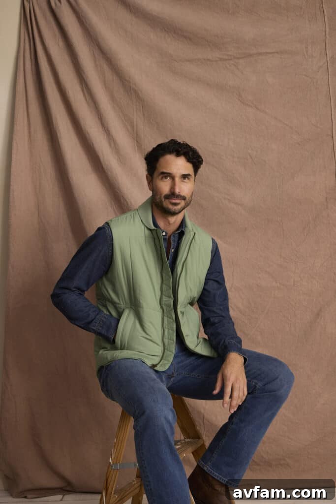 Tecovas Durango Puffer Vest Tecovas Men's Durango Puffer Vest in a classic color, modeled outdoors.