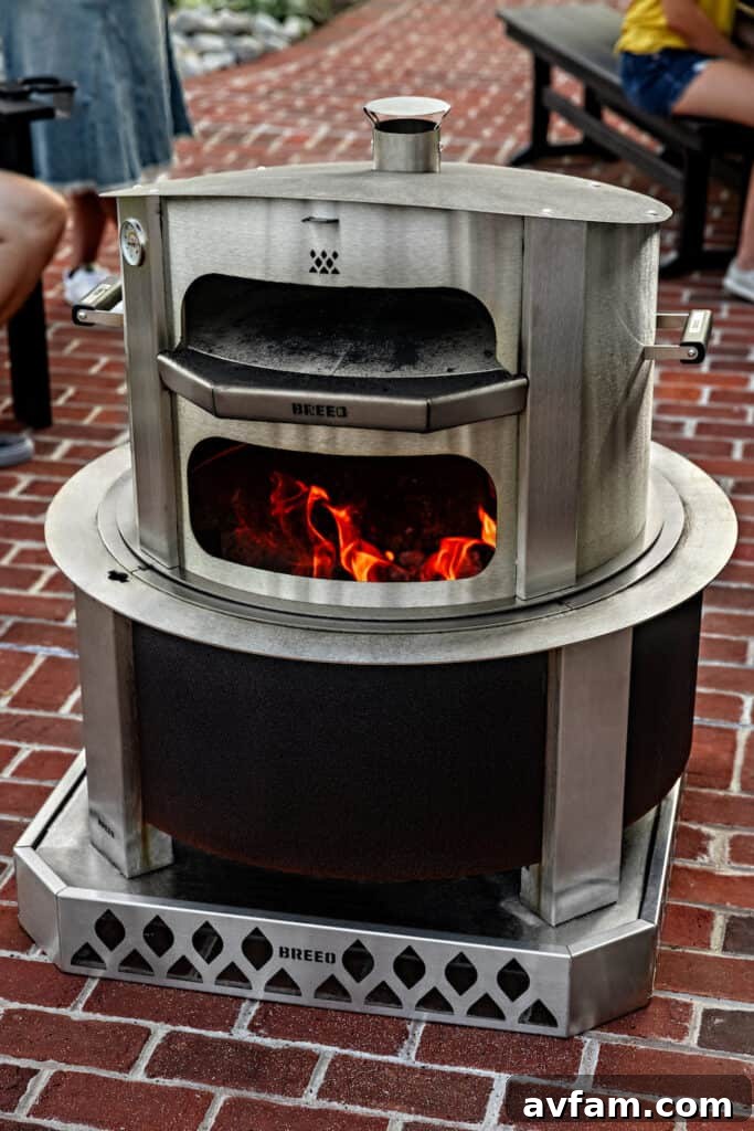 A close-up of a perfectly charred pizza crust from the Breeo oven.