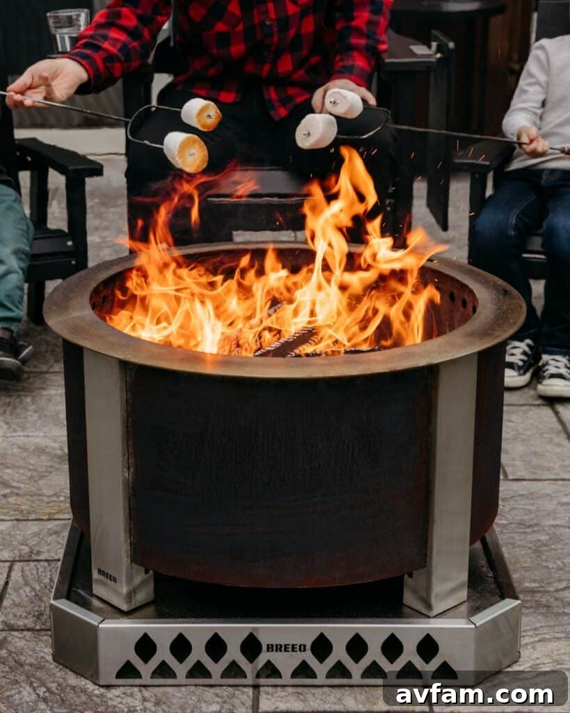 Close-up of the Breeo X24 Smokeless Fire Pit's sturdy construction and natural aesthetic.