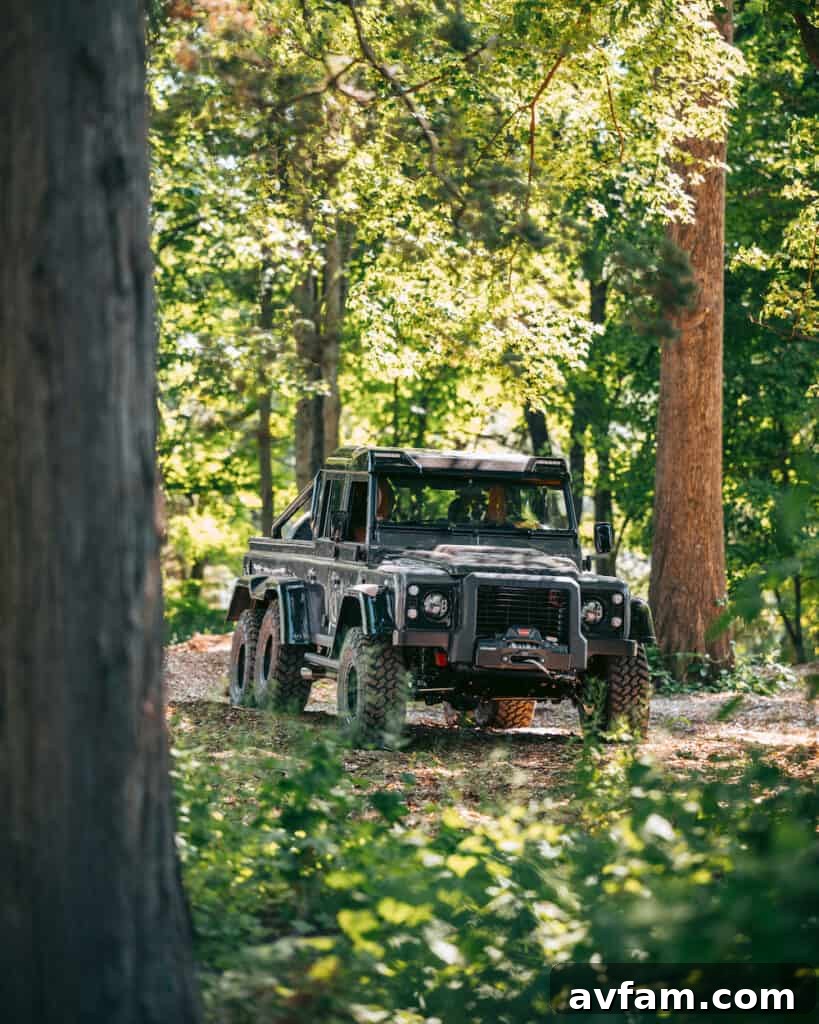 Interior view of the custom Land Rover Defender 6x6 cabin