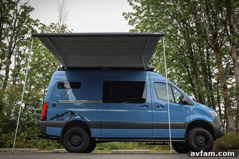 Alpaca Van Swivel Seats Alpaca camper van interior from the front, showing swiveling seats