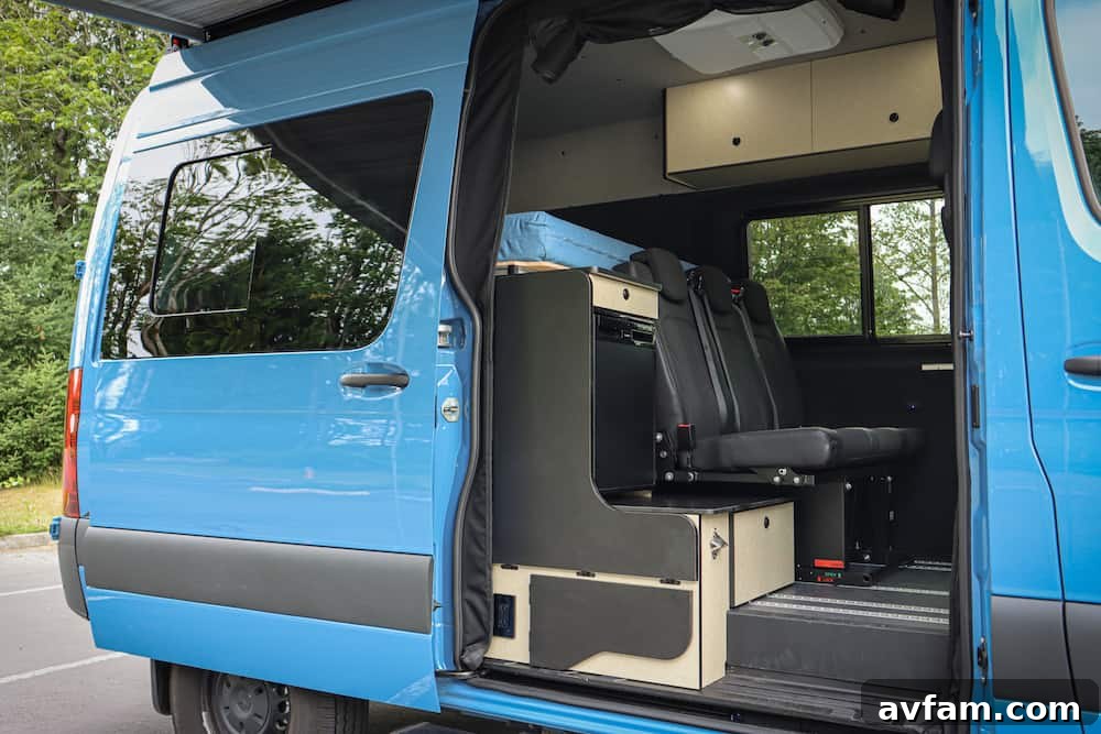 Alpaca Van L-Track Floor Alpaca camper van interior showing the floor and anchor points