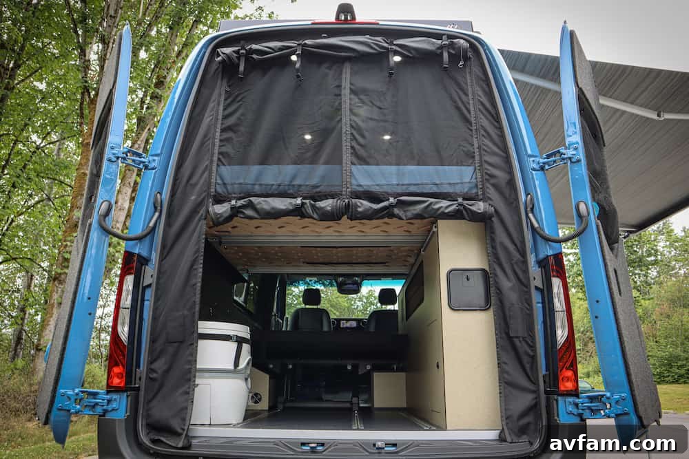 Alpaca Van Rear Exterior Alpaca camper van exterior rear view showing ladder and spare tire