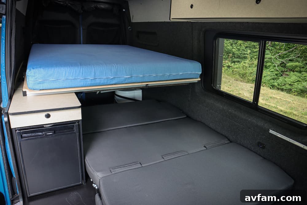 Alpaca Van Sleeping Area Alpaca camper van interior showing the bed and storage