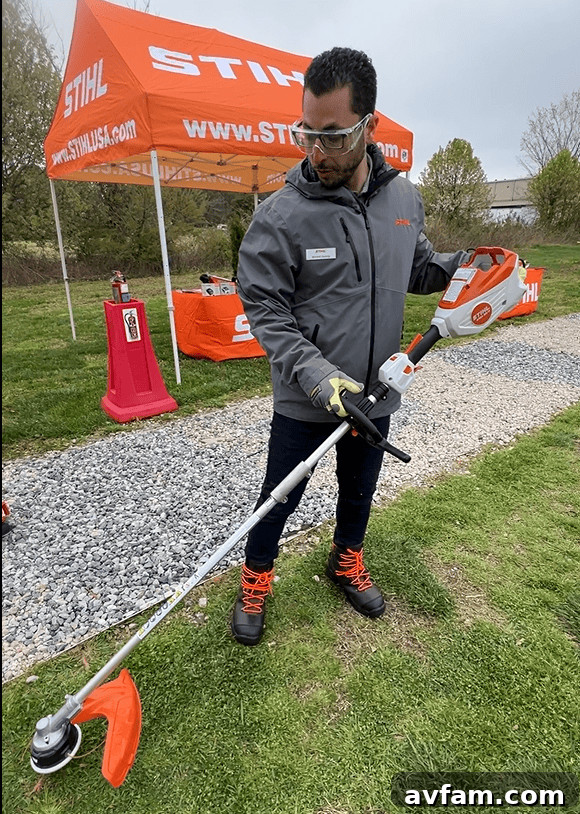 Ahmed Hamdy with KMA 80 Multi-Tool Product Segment Manager, Ahmed Hamdy, showcasing the Stihl Battery-Operated KMA 80 Multi-Tool, highlighting its versatility and innovative design.