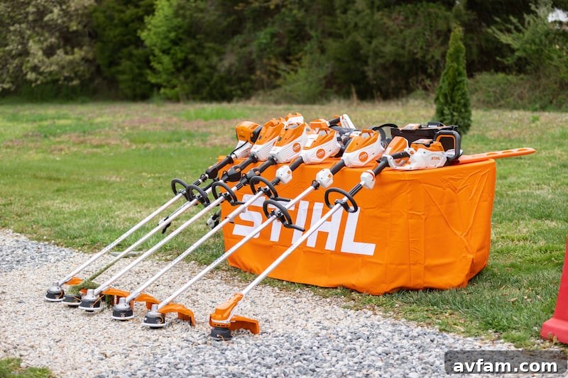 Stihl Product Display Stihl battery-powered tools laid out neatly for participants to examine and try during the event, showcasing the product range.