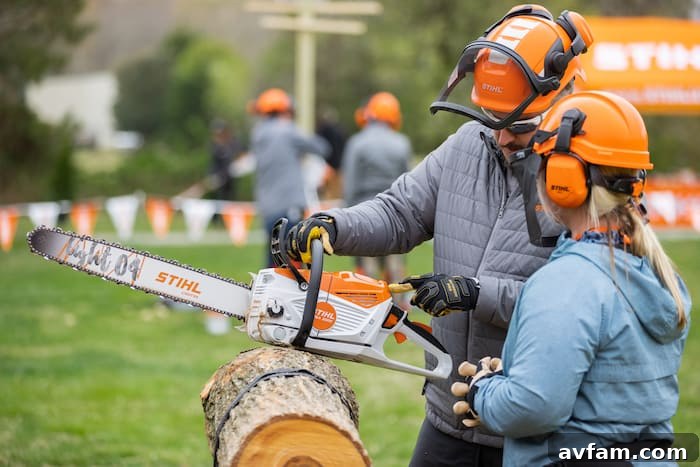 Stihl Training Session An instructor guiding participants through the use of Stihl battery-powered equipment, ensuring safe and effective operation.
