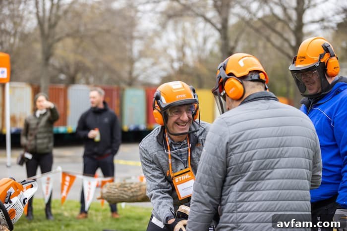 JB Bartkowiak & John Allen Demo Blogger JB Bartkowiak demonstrating Stihl battery-operated outdoor power equipment alongside Product Manager John Allen, showcasing innovation.