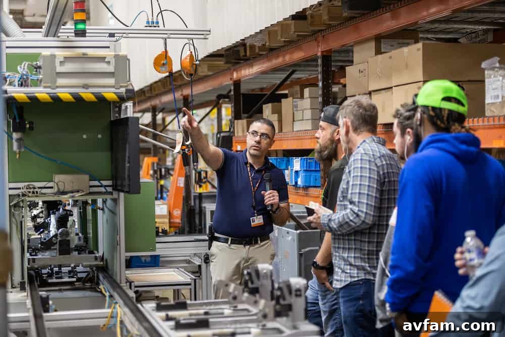 Stihl Lean Manufacturing Discussion Engaged discussion about Lean manufacturing components on Stihl factory assembly lines, emphasizing efficiency and quality.