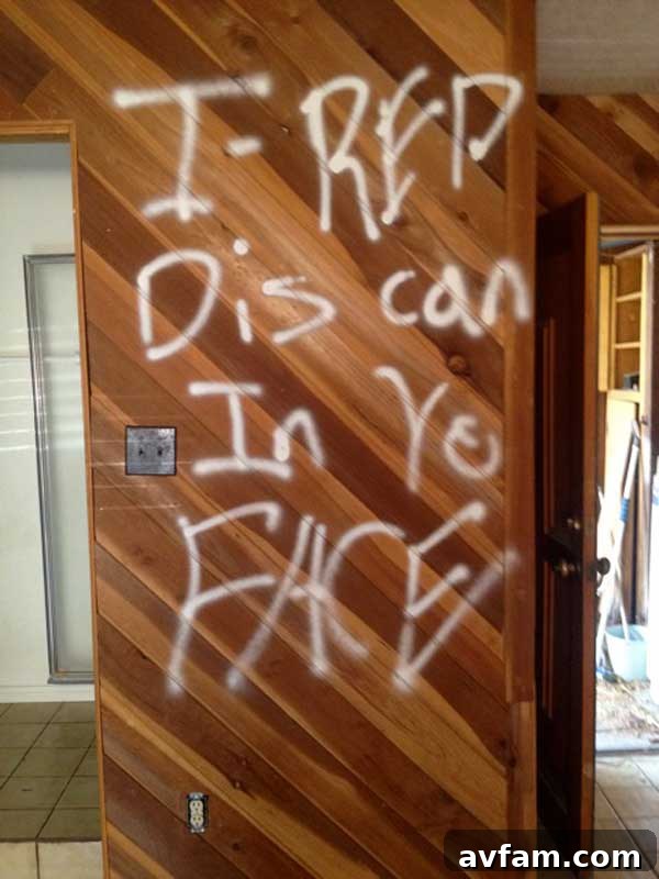 Graffiti on Wood Paneling Casita Interior with Graffiti