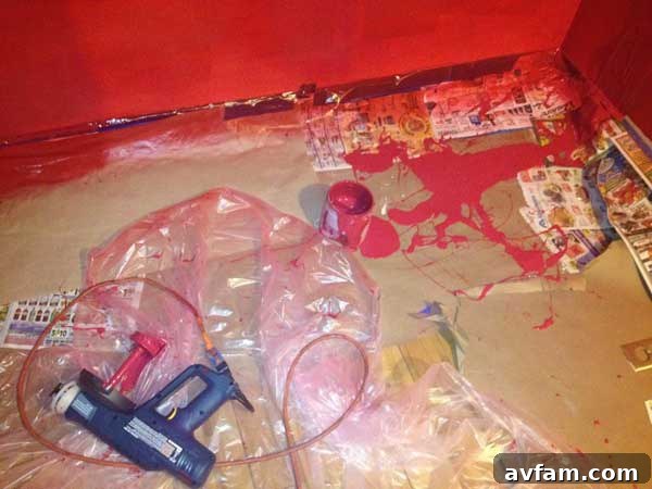 Accidental Paint Spill from Faulty Sprayer Paint Gun Malfunction and Messy Aftermath