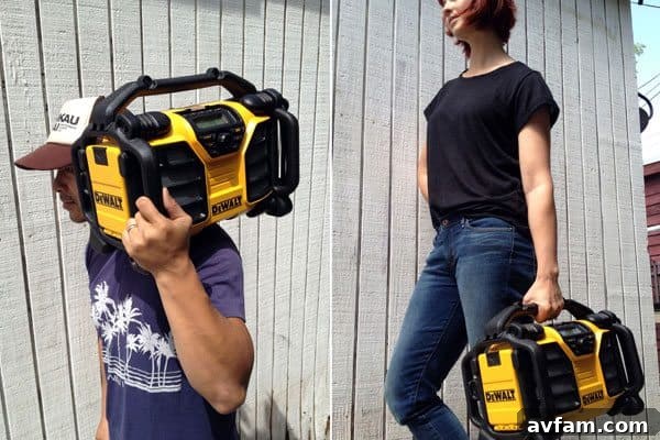 DeWALT DCR015 Worksite Charger Radio used as a boombox at a picnic