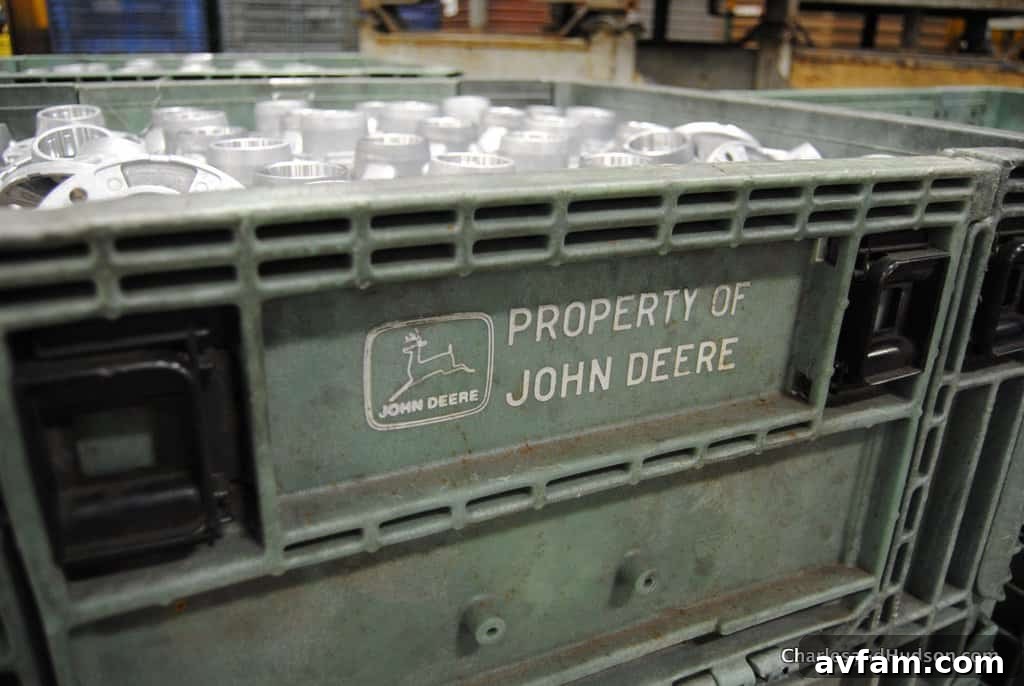 Overhead view of a section of the John Deere Horicon Works production line