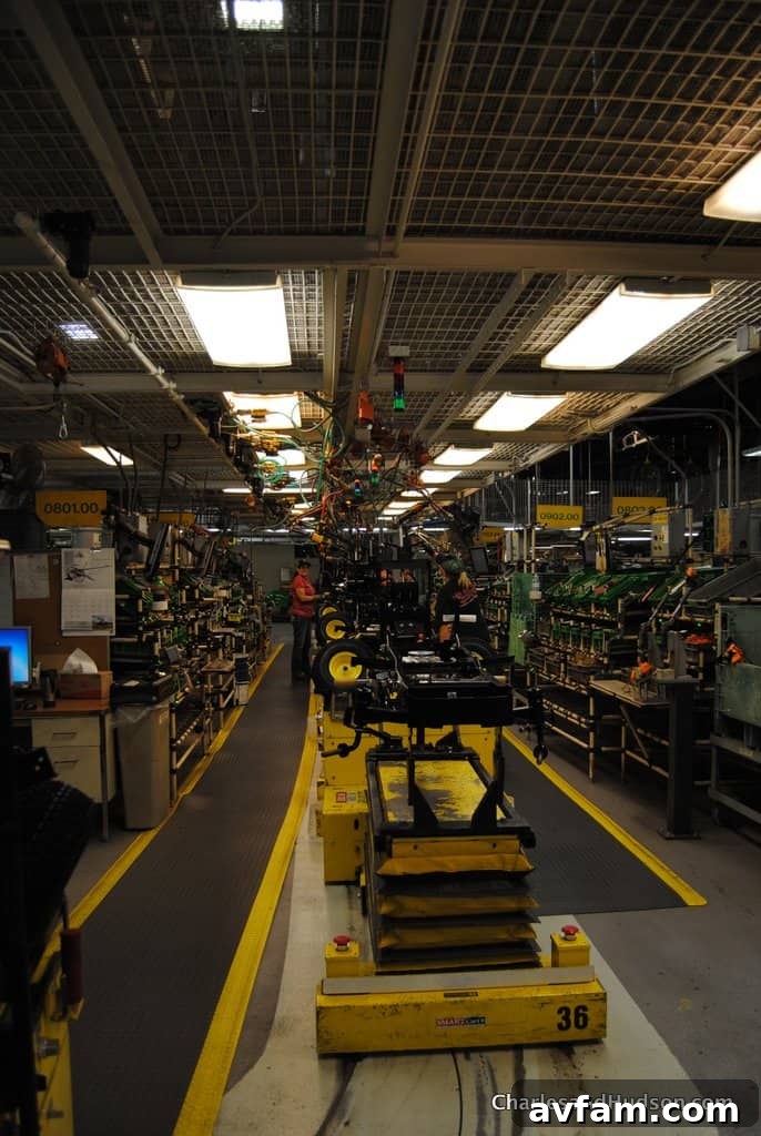 Close-up of the meticulous wiring work performed on John Deere equipment