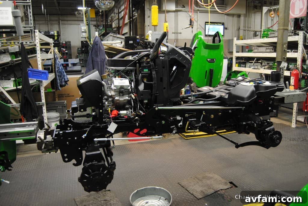 A large inventory of John Deere parts neatly stored and easily accessible