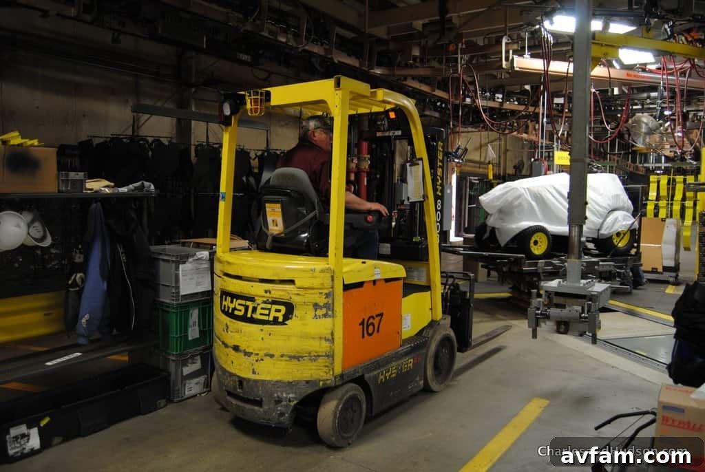 A wide shot of the John Deere Horicon Works factory floor demonstrating its scale