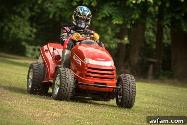 Racing driver behind the wheel of the Honda Mean Mower