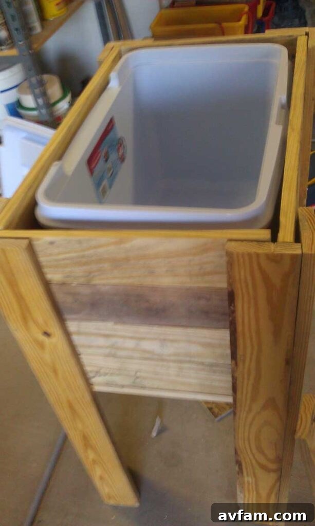 Cooler Placed in Stand The cooler carefully placed into its custom-built pallet stand