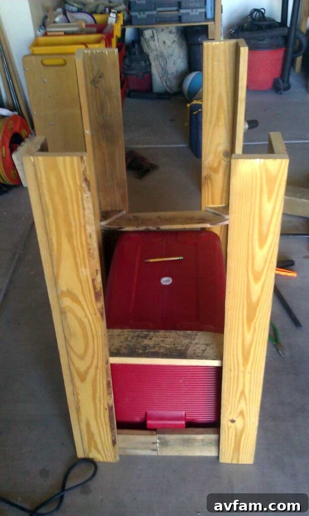 Attaching Side Panels Attaching exterior pallet wood panels to the cooler stand frame