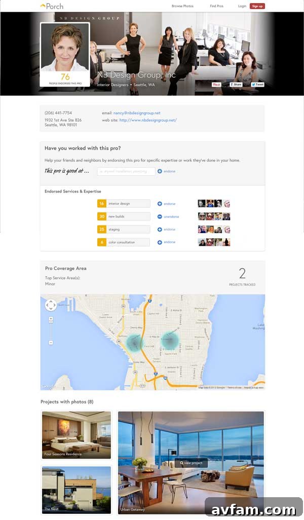 Porch Improvement Pro Profile Detailed professional profile on Porch.com, showing reviews and project history