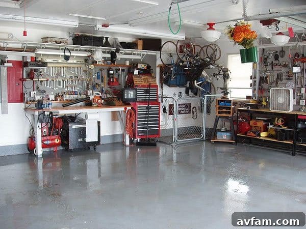 Clean and organized garage floors ready for a workshop transformation.