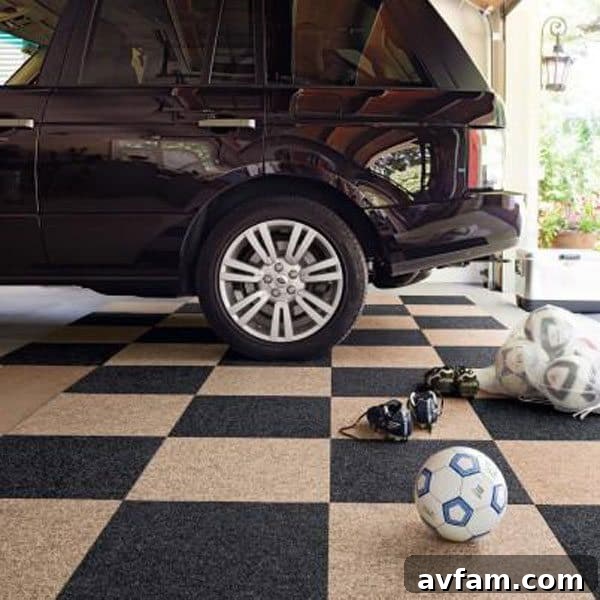 Durable and easy-to-clean modular garage flooring tiles from FLOR.